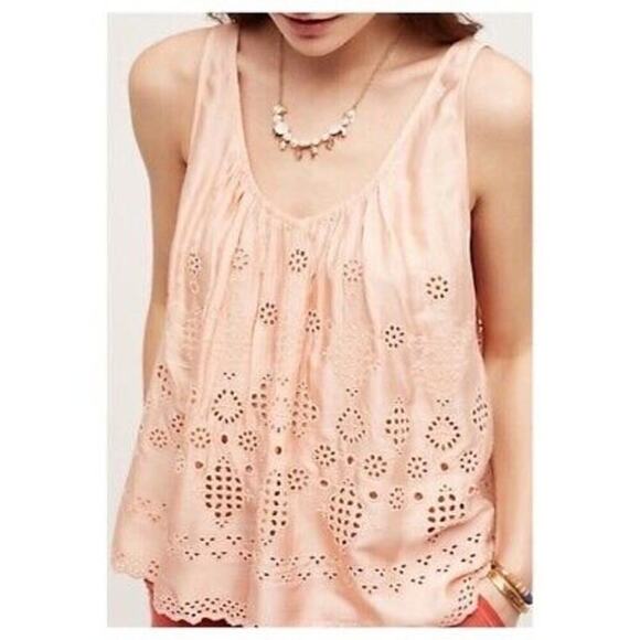 Anthropologie Sadie Peach Eyelet Swing Top Size 0 - Picture 2 of 11